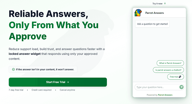 Parrot Answers application screenshot